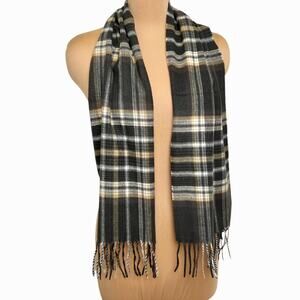 Cashmink Scarf Soft Acrylic Classic Brown Plaid Fringe Germany Cozy Warm 54x11